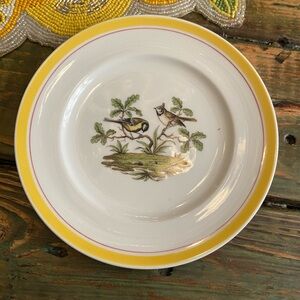 Royal Tettau Bavaria Germany Yellow Rim Woodsong Birds Salad Plate